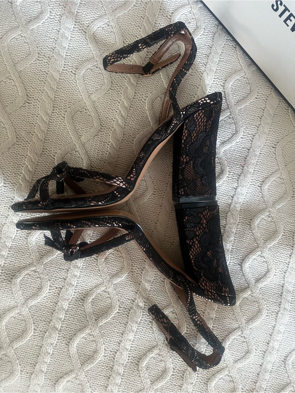 Steve Madden Black Lace Ankle-Strap Block Heel Sandals Various Sizes - Picture 12 of 16